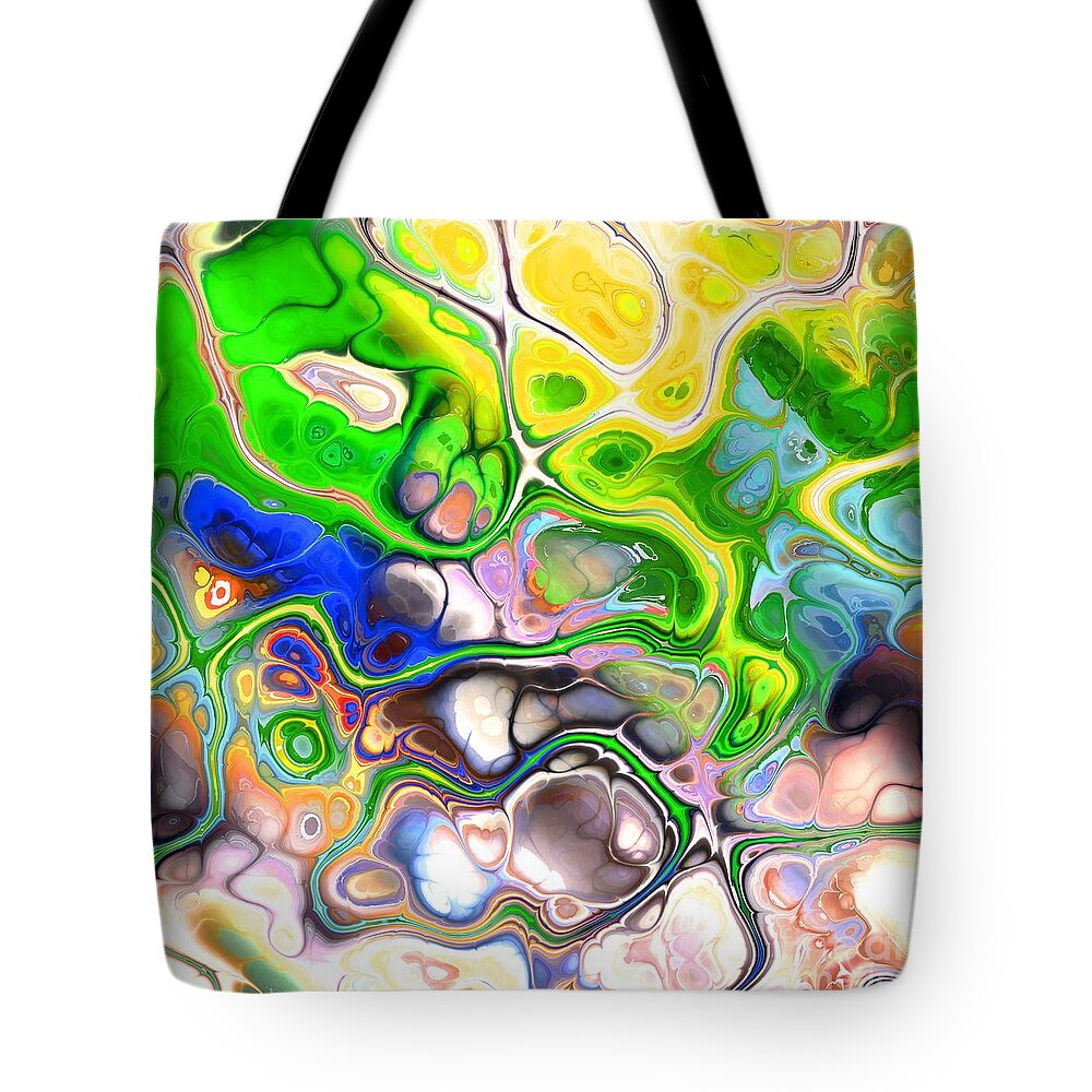 Colorful Tote Bag featuring the digital art Paijo - Funky Artistic Colorful Abstract Marble Fluid Digital Art by Sambel Pedes