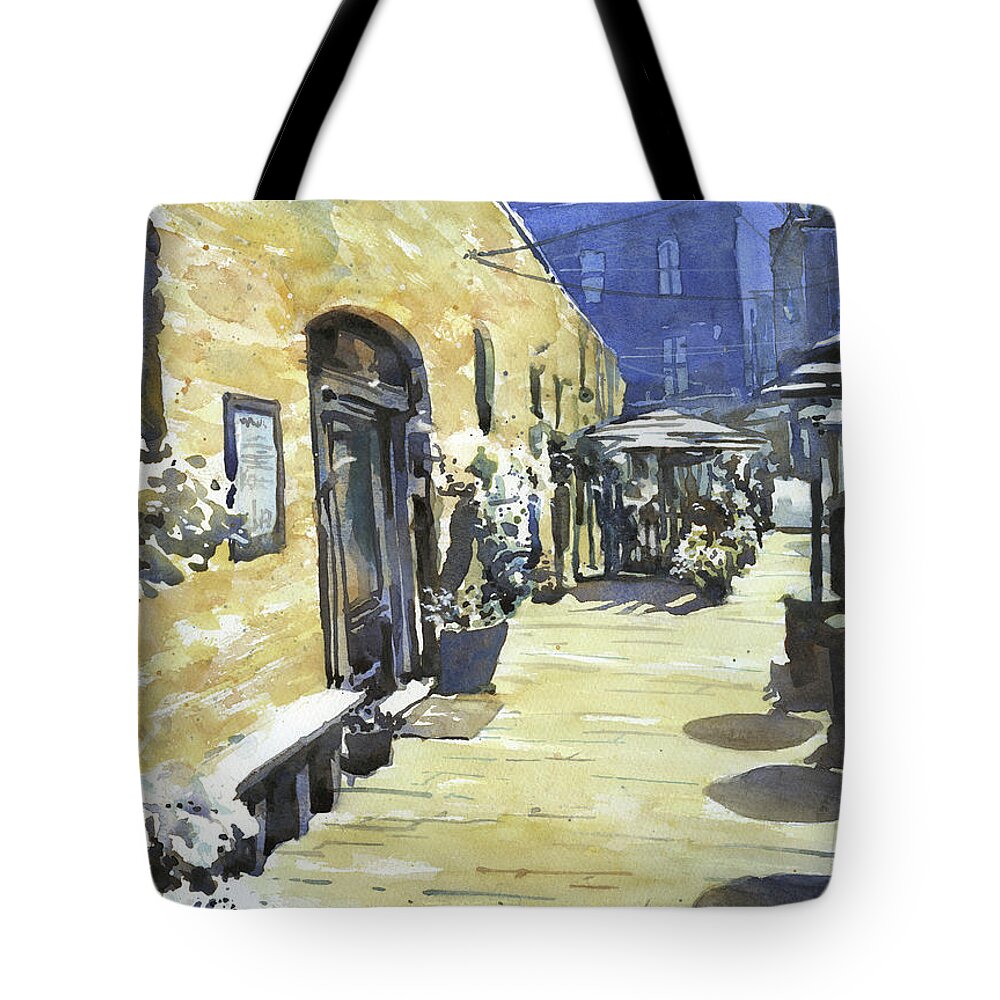 Alleyway Art Tote Bag featuring the painting Pailin's Alleyway- Elizabeth City by Ryan Fox
