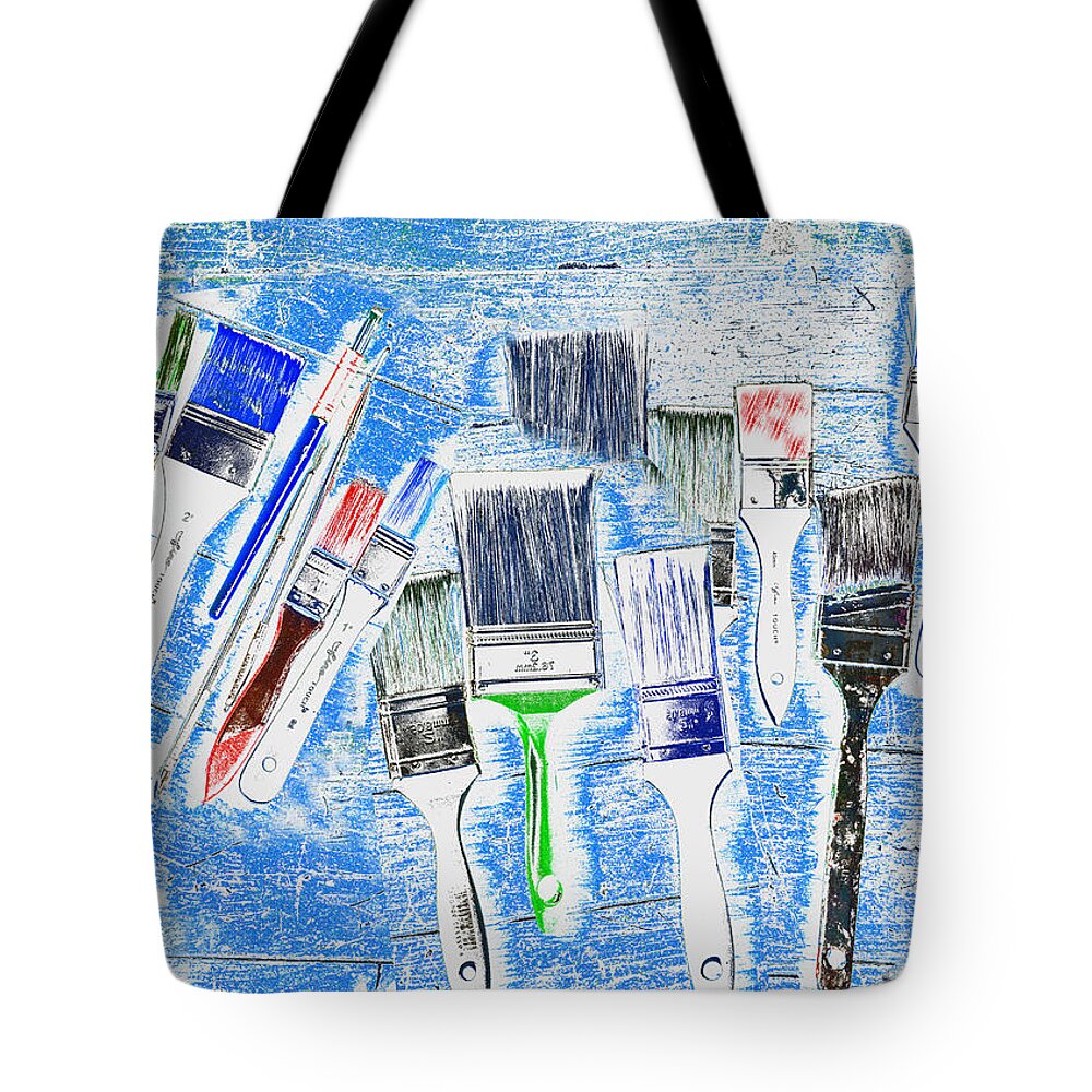 Paintbrushes Tote Bag featuring the mixed media Paintbrush Abstract by Kae Cheatham
