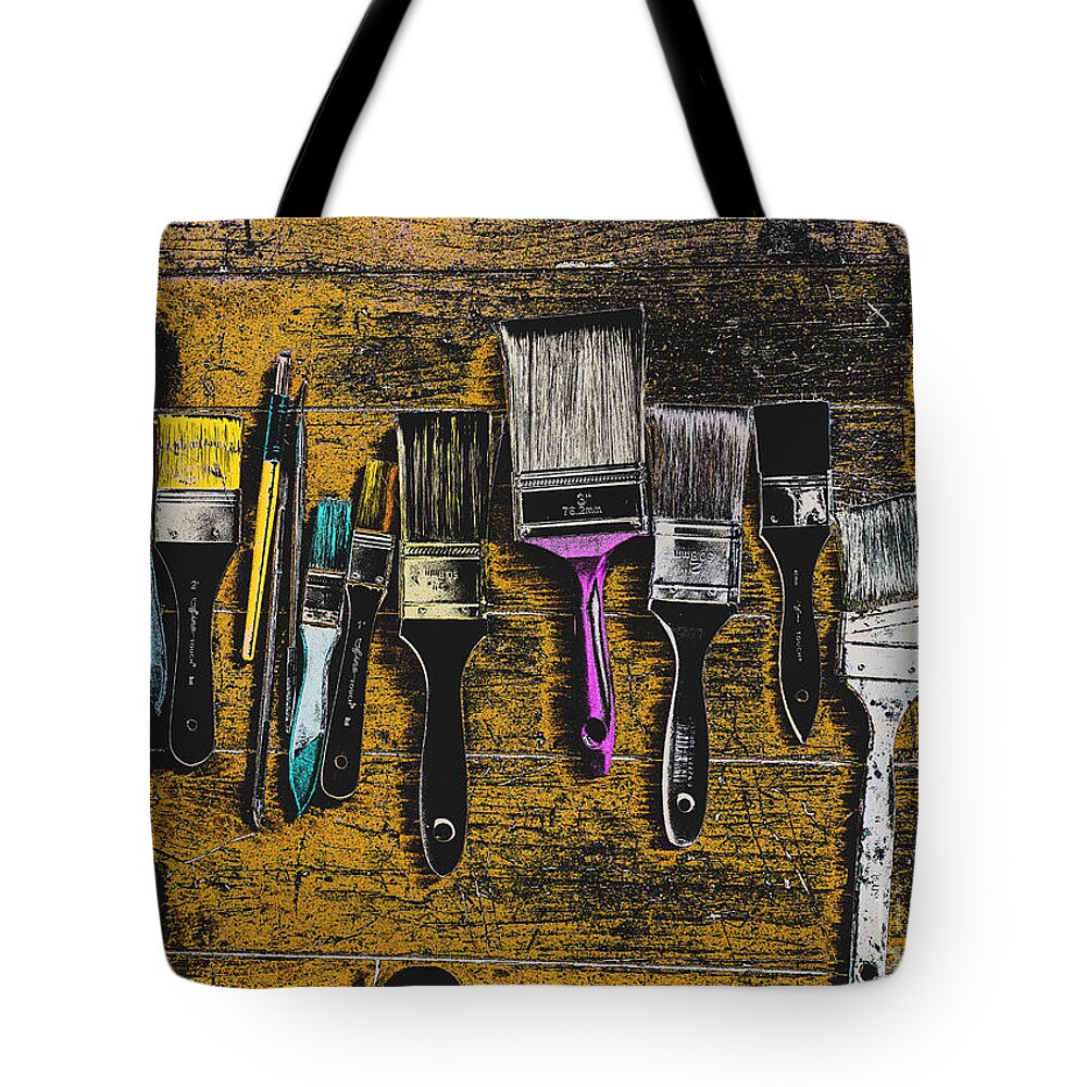 Paintbrushes Tote Bag featuring the mixed media Paintbrushes #2 by Kae Cheatham