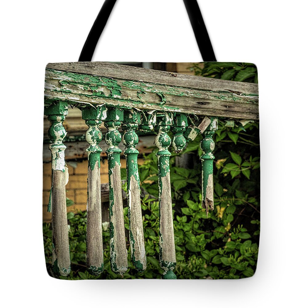 New Jersey Tote Bag featuring the photograph Paint Textures on Abandoned Porch by Kristia Adams