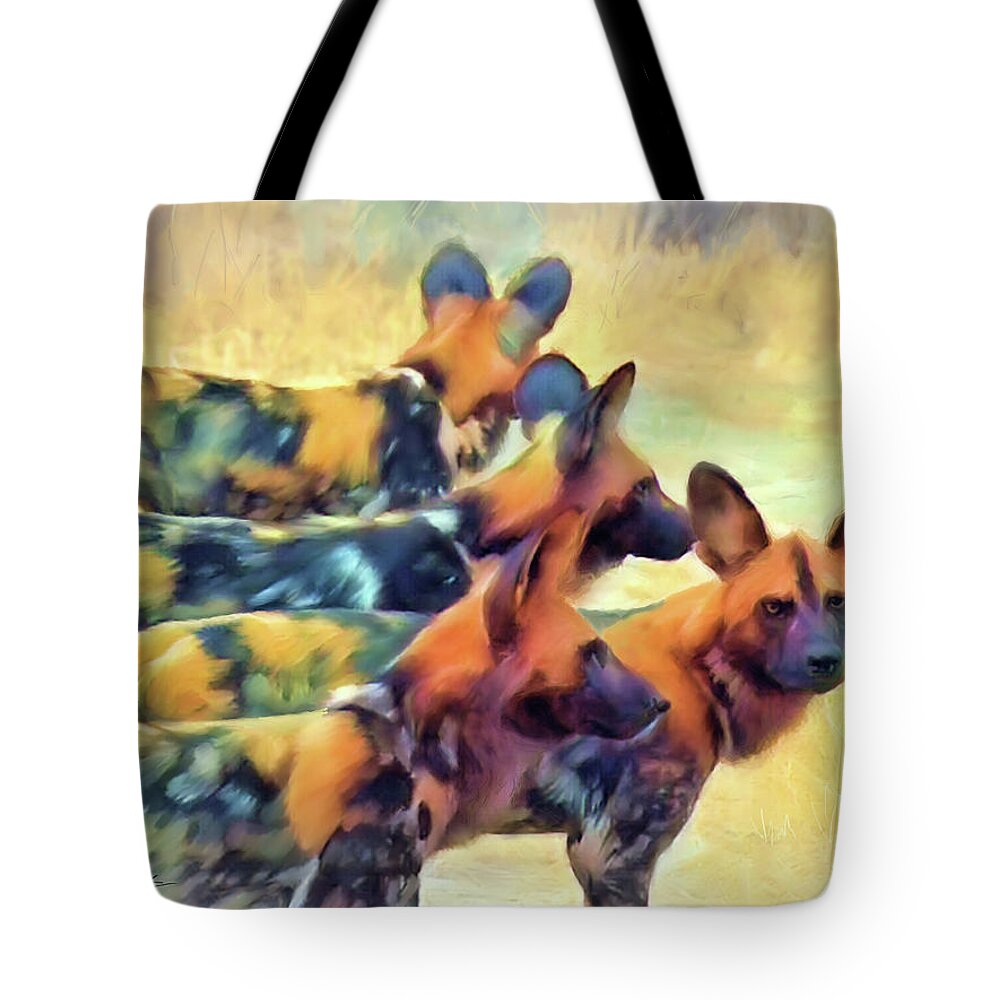 Wild Dogs Tote Bag featuring the painting Painted Dogs  by Joel Smith