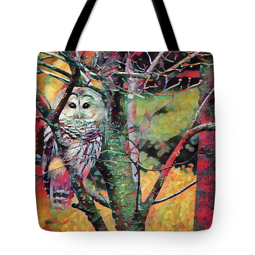 Owls Tote Bag featuring the photograph Painted Owl by Trina Ansel
