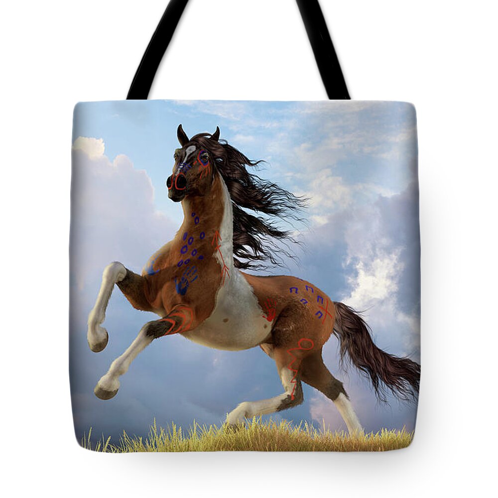 War Horse Tote Bag featuring the digital art Painted War Horse by Daniel Eskridge