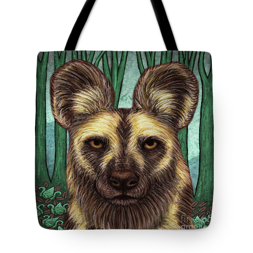 Painted Wolf Tote Bag featuring the painting Painted Wolf Forest by Amy E Fraser