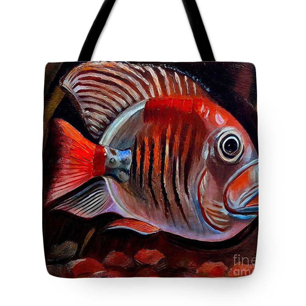 Fish Tote Bag featuring the painting Painting Ed Fish fish nature animal aquatic aquar by N Akkash