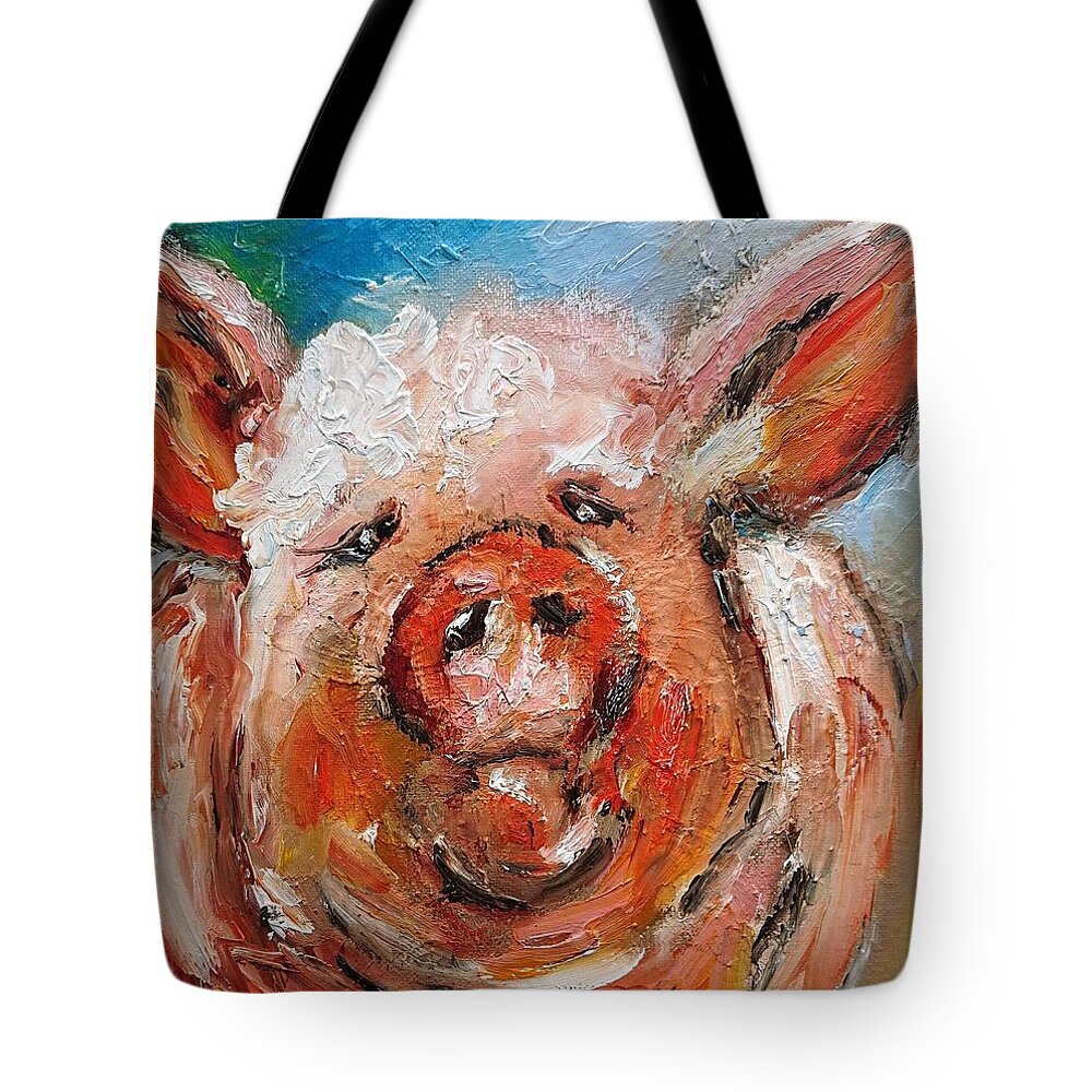 Galway Ireland Tote Bag featuring the painting Painting of Galway pig by Mary Cahalan Lee - aka PIXI