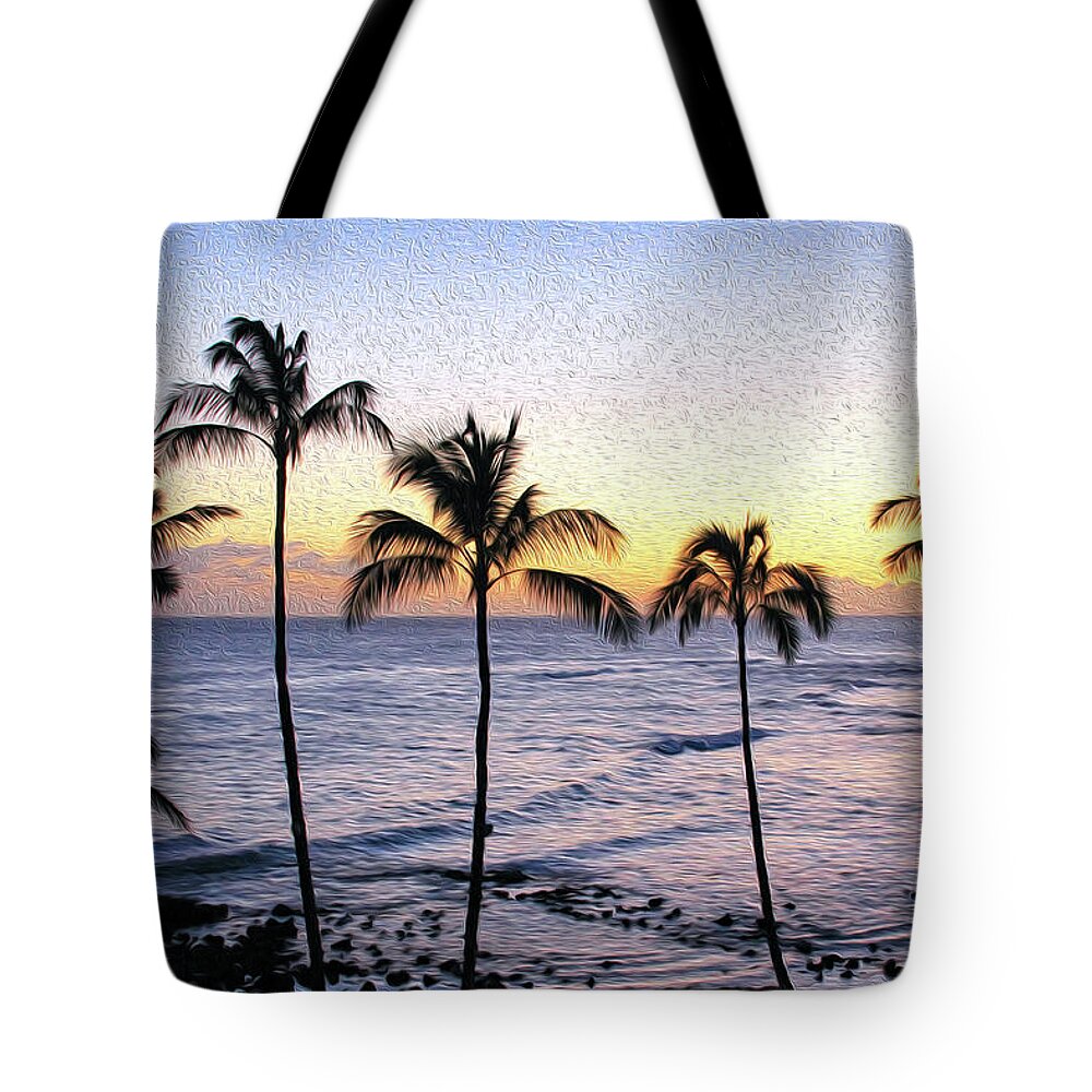 Hawaii Tote Bag featuring the photograph Painting of Poipu Palms by Robert Carter