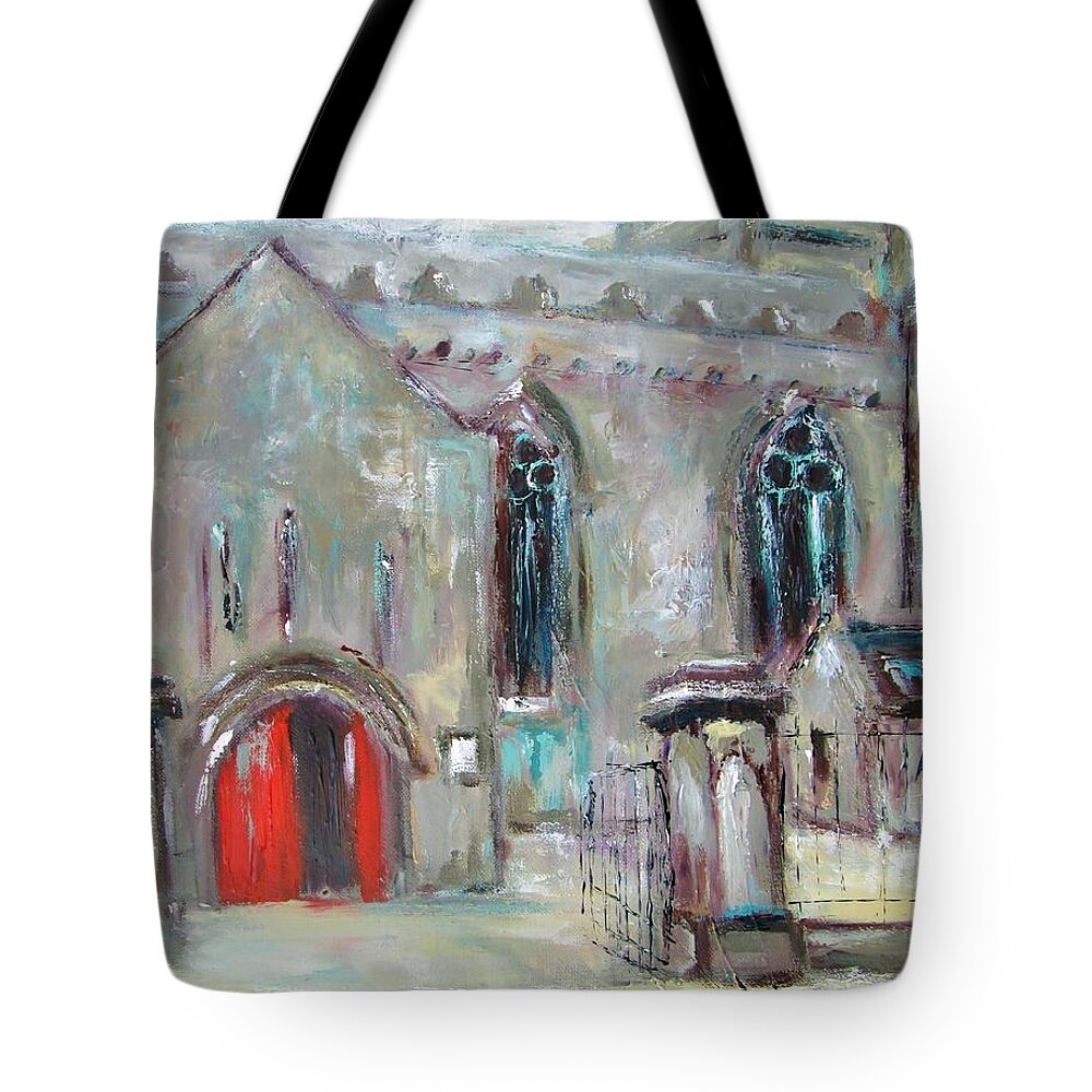 Church Paintings Tote Bag featuring the painting Painting Of St Nicholas Church by Mary Cahalan Lee - aka PIXI
