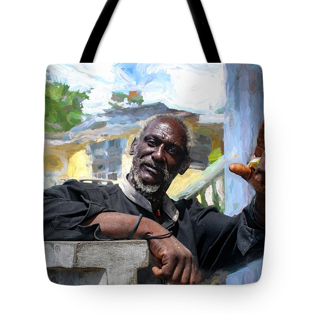 Old Tote Bag featuring the photograph Painting the Way in Roseau by Wayne King