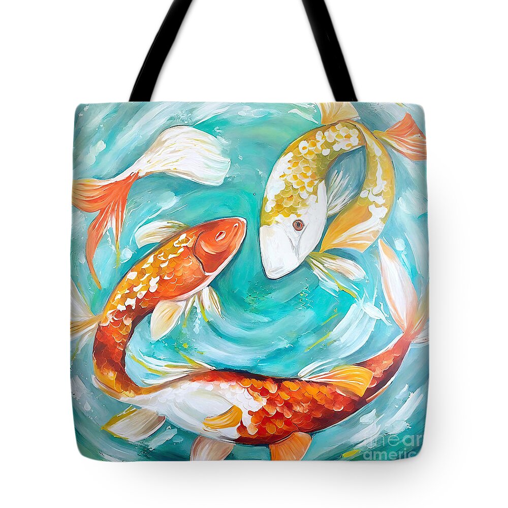 Background Tote Bag featuring the painting Painting Yin Yang background fish illustration wa by N Akkash