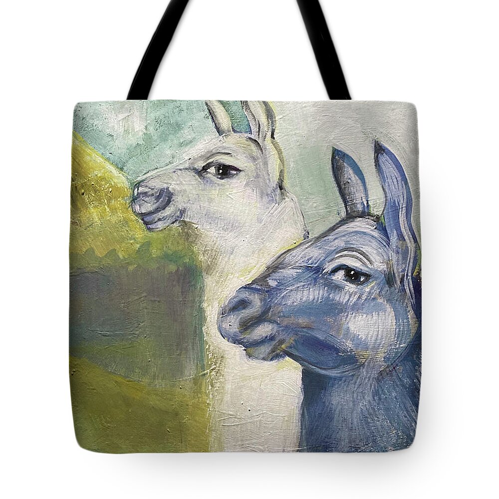 Alpaca Tote Bag featuring the painting Alpaca and Llama, Andes, Ecuador by Suzanne Giuriati Cerny