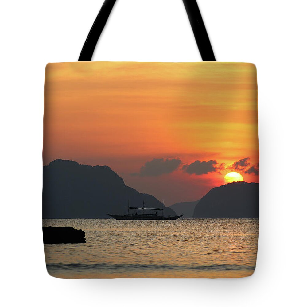 Summer Tote Bag featuring the photograph Palawan Sunset by Josu Ozkaritz