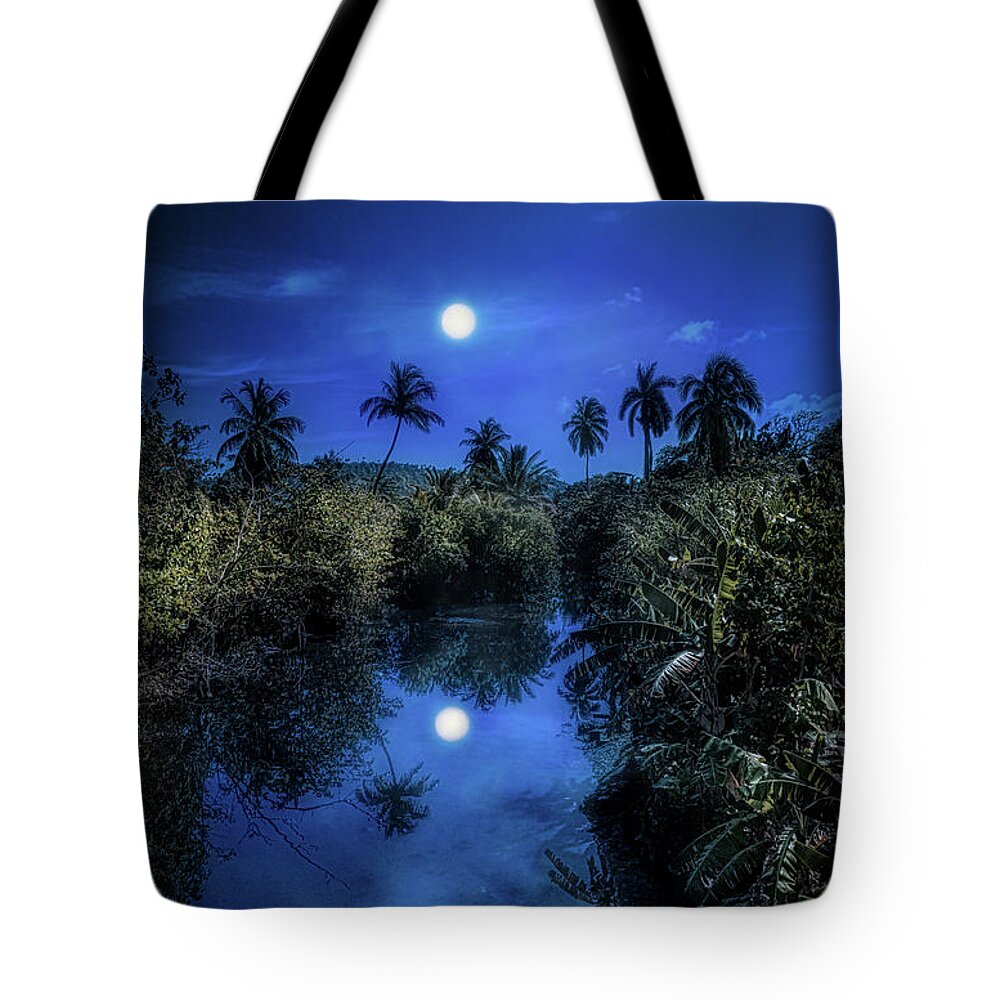 Cuba Tote Bag featuring the photograph Pale moonlit night by Micah Offman