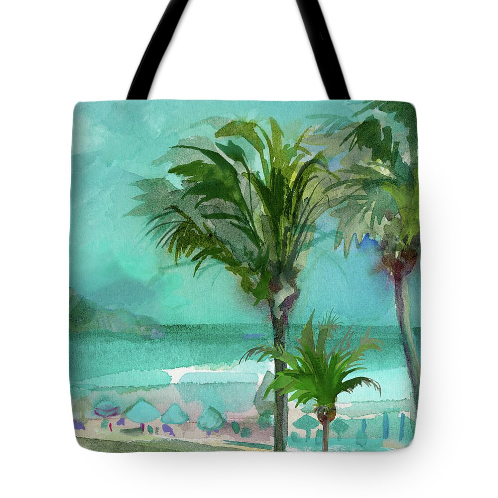 Beach Tote Bag featuring the painting Palm Trees at Grace Bay by Sue Zipkin