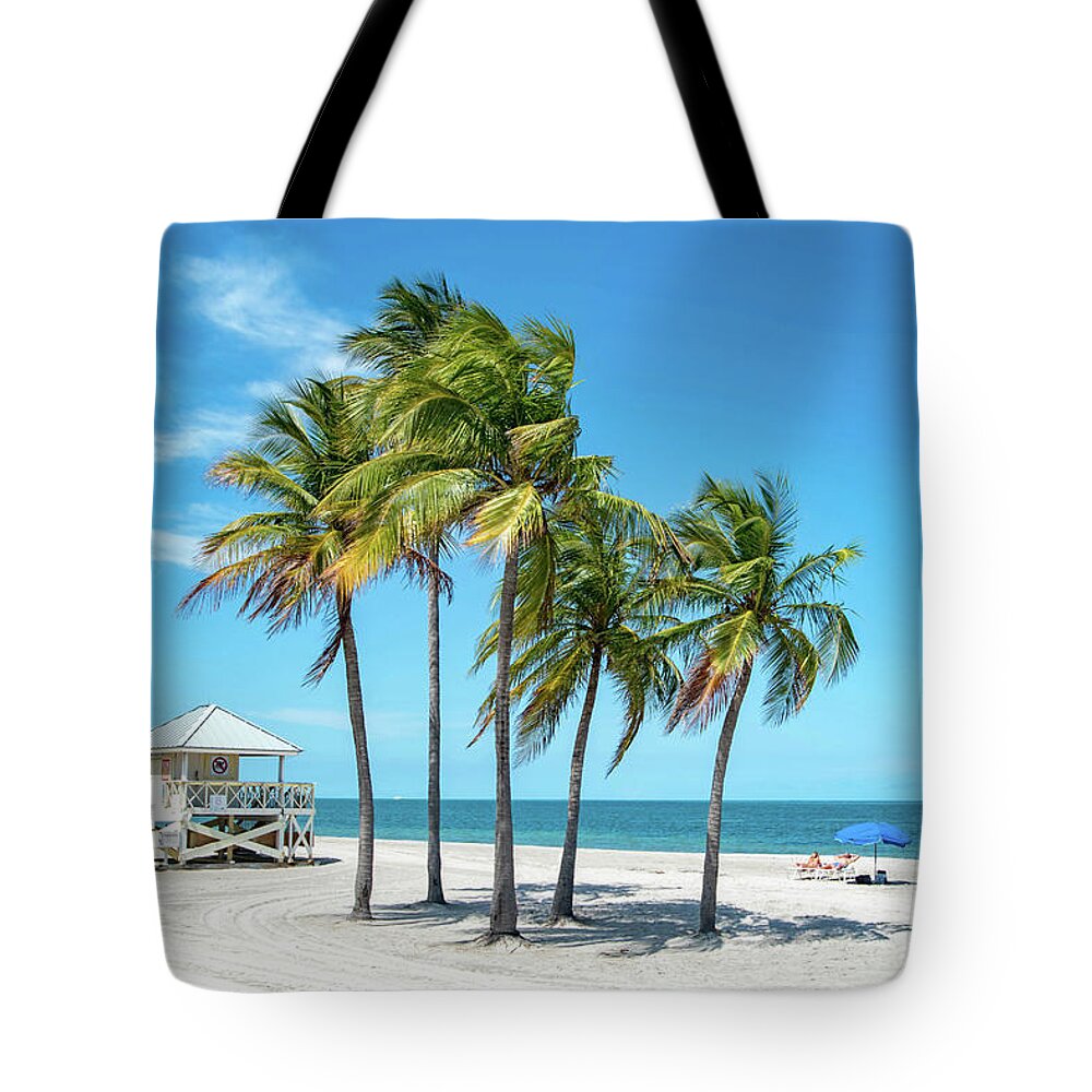 Palm Trees Tote Bag featuring the photograph Palm Trees on the Beach, Key Biscayne, Florida by Beachtown Views