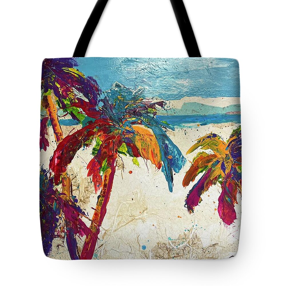 Palm Trees Tote Bag featuring the painting Palmas en La Playa by Elaine Elliott