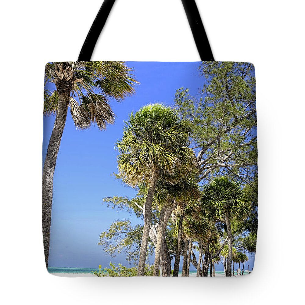 Palm Trees. Beach Tote Bag featuring the digital art Palms Of The Gulf Coast by Alison Belsan Horton
