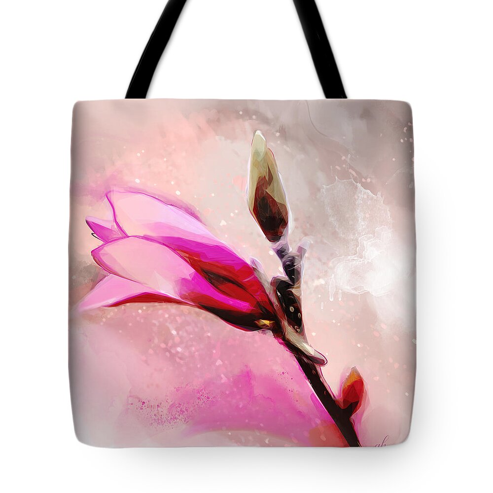 Saucer Magnolia Tote Bag featuring the digital art Panache by Gina Harrison
