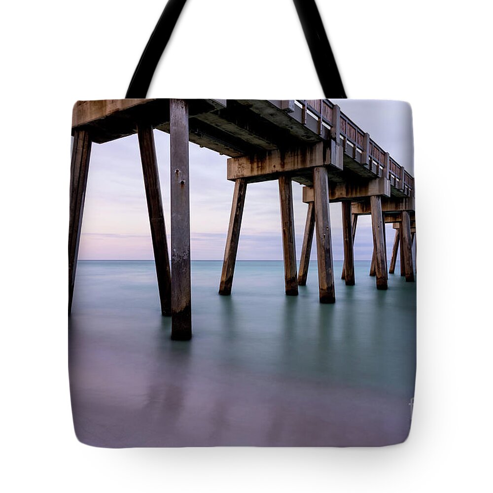 Panama City Beach Tote Bag featuring the photograph Panama Beach Florida Pier Dawn by Jennifer White