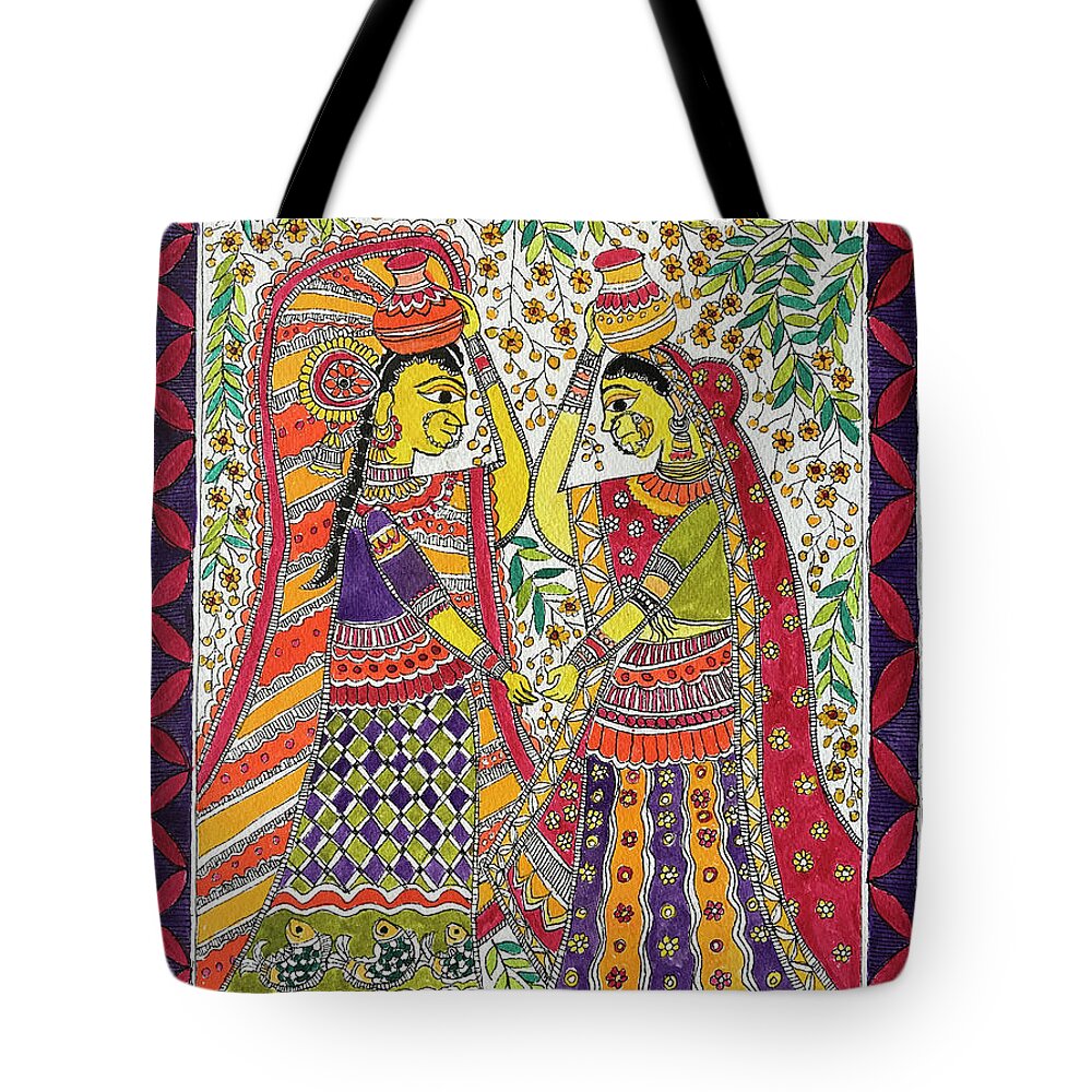  Tote Bag featuring the painting Panihari by Jyotika Shroff