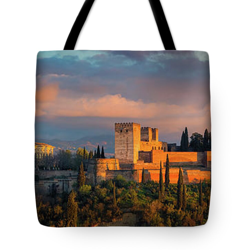 Alhambra Tote Bag featuring the photograph Panorama from the Alhambra, Granada, Spain by Henk Meijer Photography