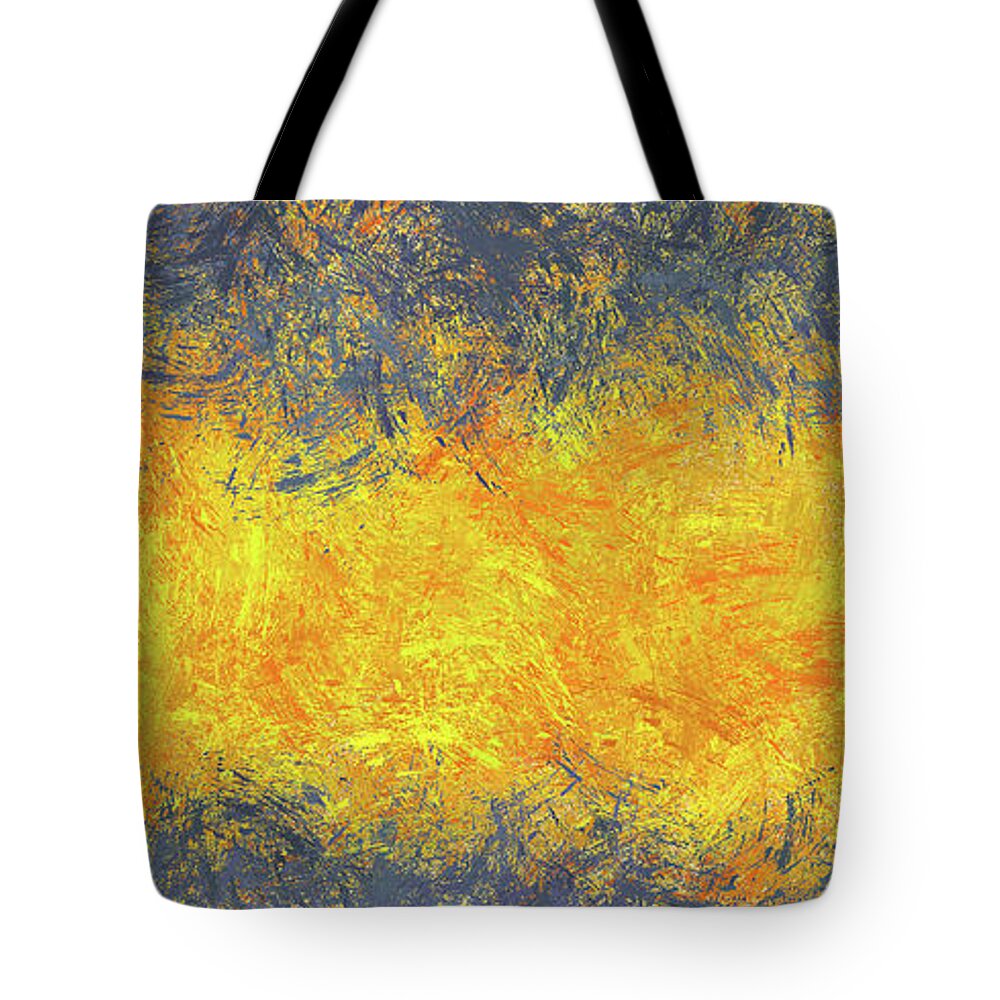 Long Tote Bag featuring the digital art Panoramic abstract in yellows and blues by Bentley Davis