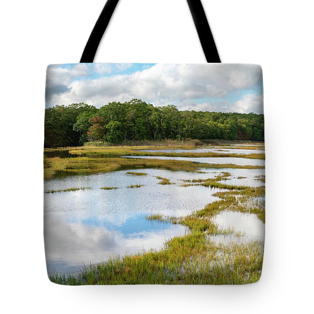 Off The Grid Tote Bag featuring the photograph Panoramic Reflections by Marianne Campolongo