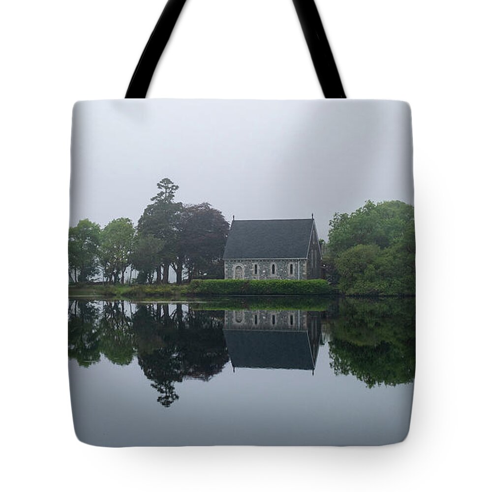 County Cork Tote Bag featuring the photograph Panoramic St. Finbarr's Church oratory , Gougane Barra Ireland by Michalakis Ppalis