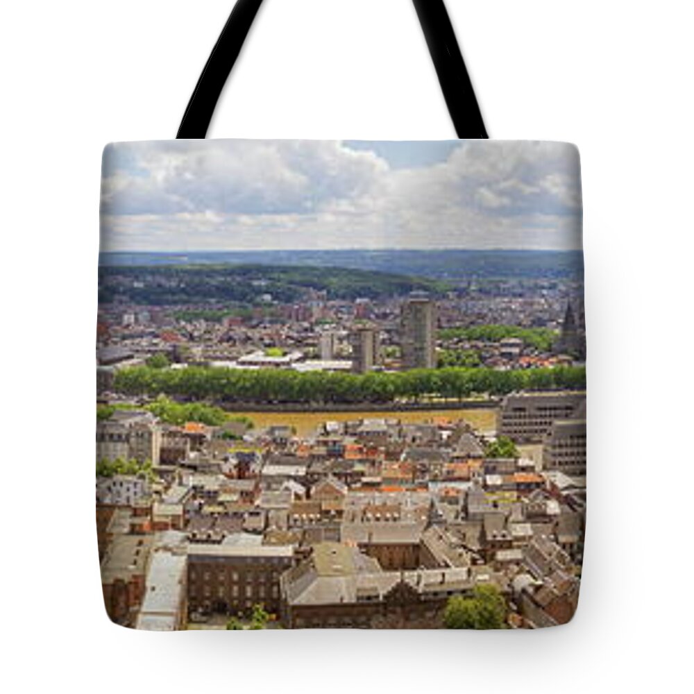 Architecture Tote Bag featuring the photograph Panoramic view of Liege, Belgium by Elenarts - Elena Duvernay photo