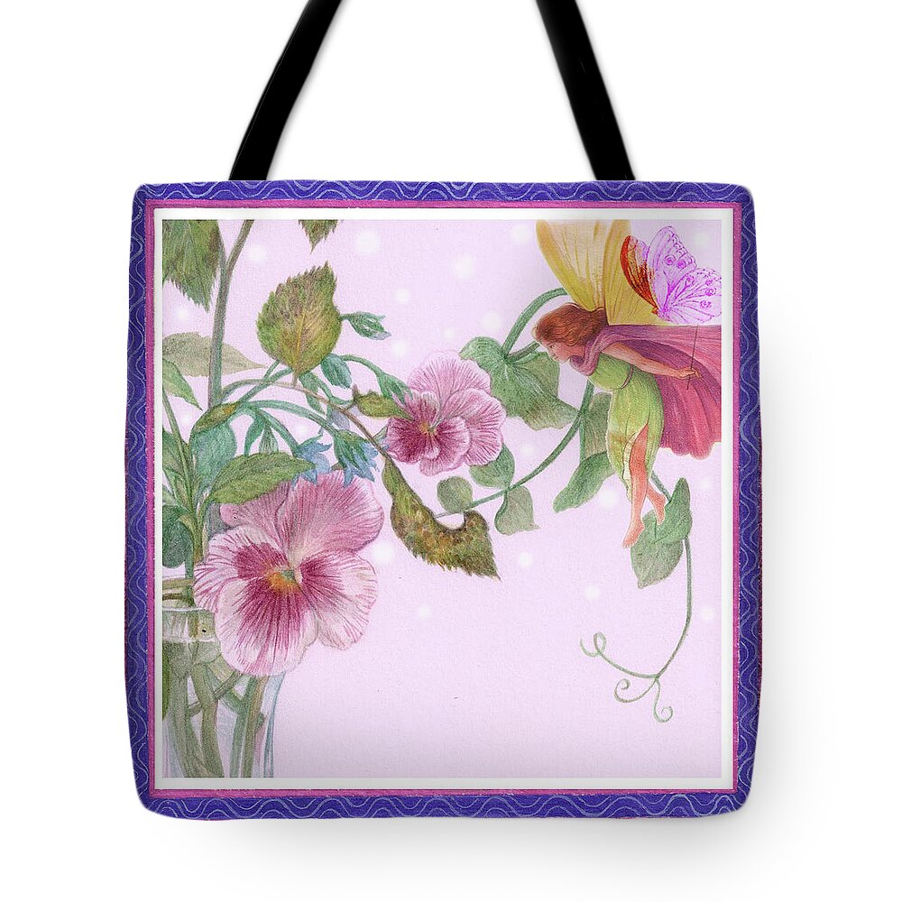 Flower Fairy Tote Bag featuring the painting Pansy Flower Fairy by Judith Cheng