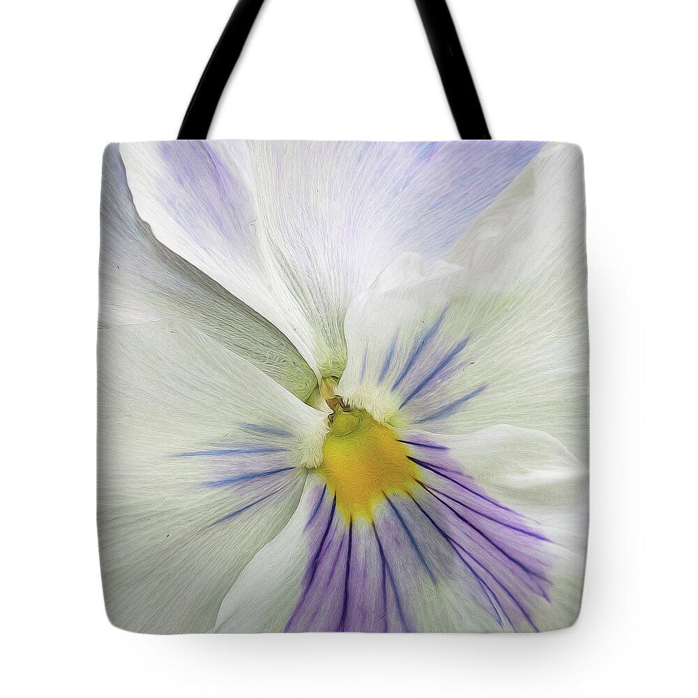 Flower Tote Bag featuring the photograph Pansy Macro by Cathy Kovarik