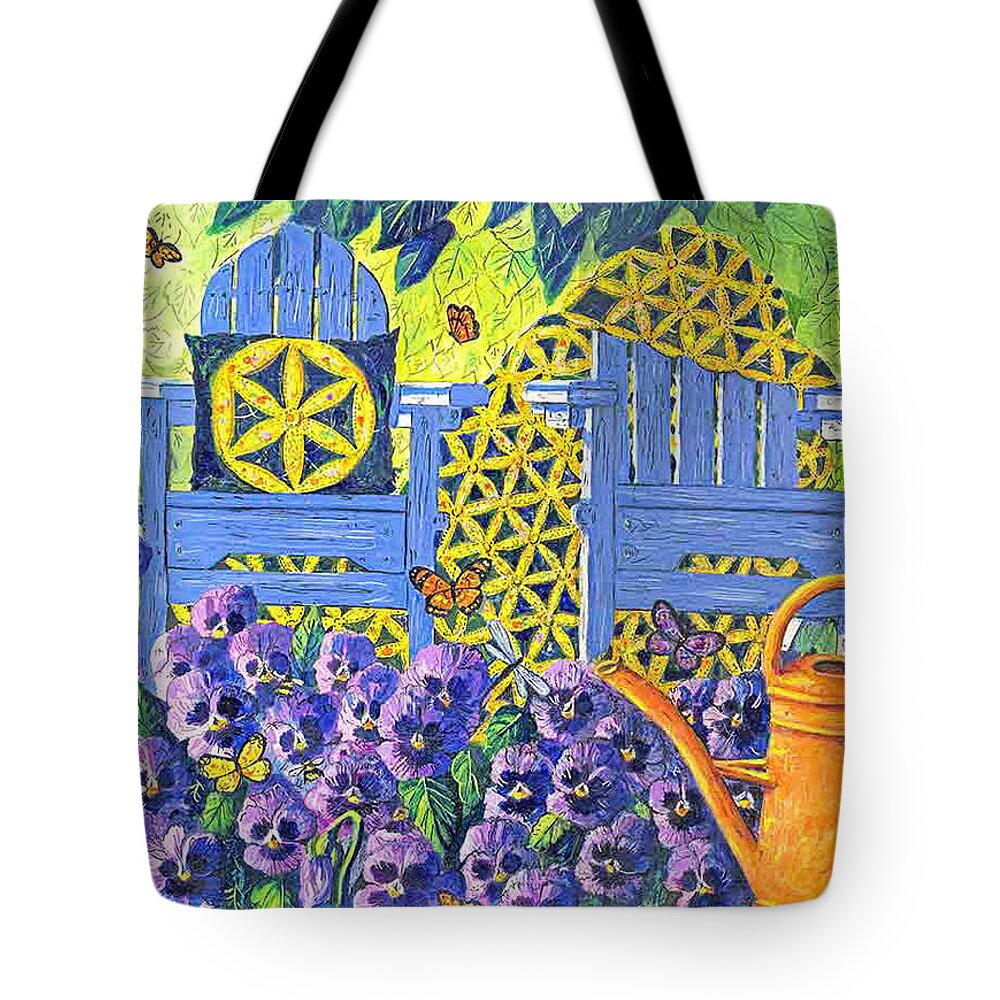 Purple Pansies Tote Bag featuring the painting Pansy Quilt Garden by Diane Phalen
