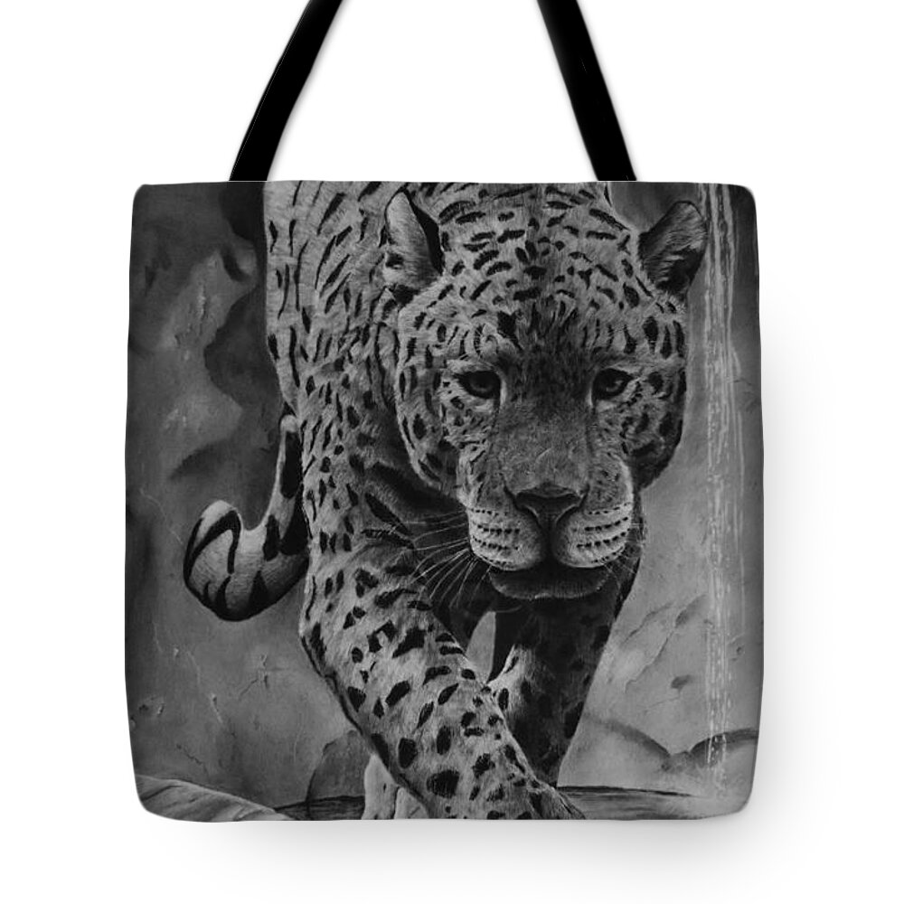 Jaguar Drawing Tote Bag featuring the drawing Panthera by Greg Fox
