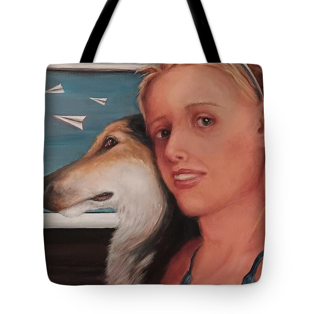 Dog Tote Bag featuring the painting Paper Airiplanes by Jean Cormier