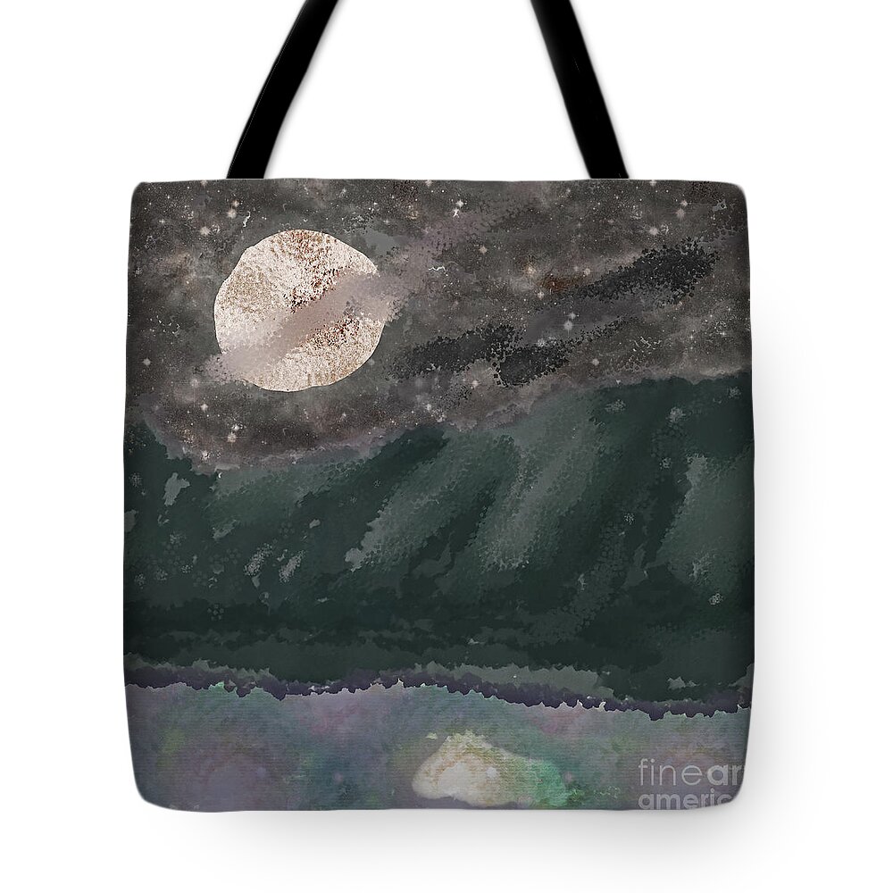 Full Moon Tote Bag featuring the digital art Paper Moon above a Mountain Lake by Bentley Davis