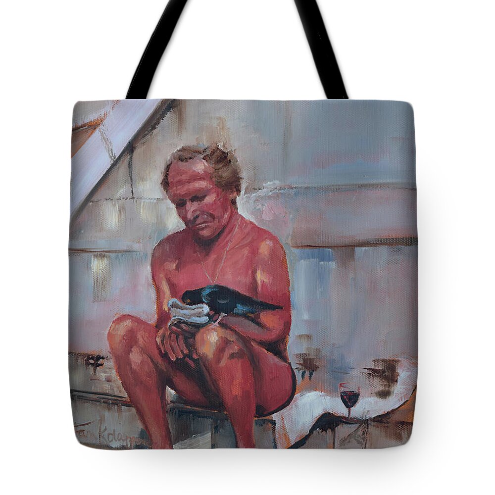 Sunbathing Tote Bag featuring the painting Sunbathing on the Seine by Jan Dappen