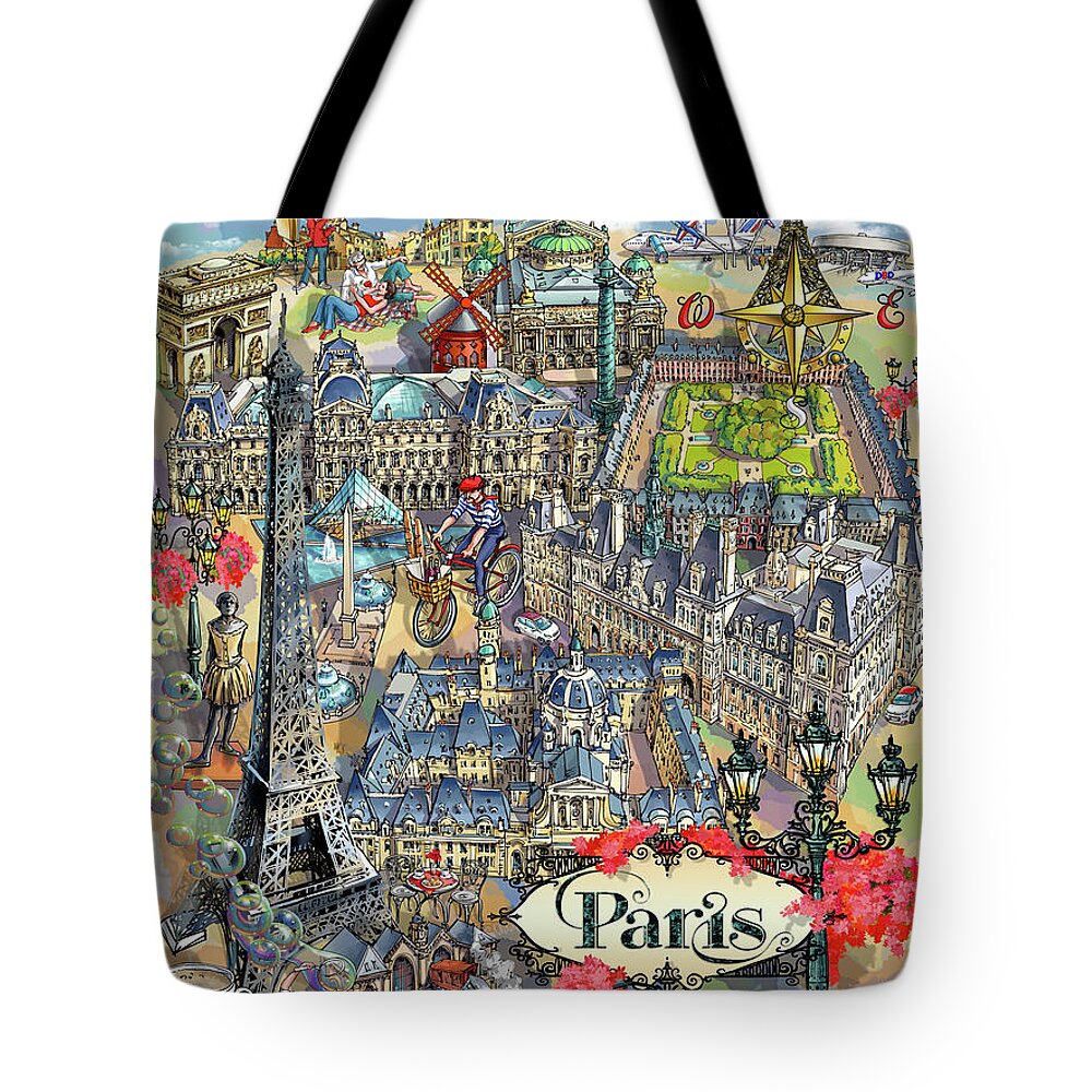 Paris Tote Bag featuring the digital art Paris Theme - I by Maria Rabinky