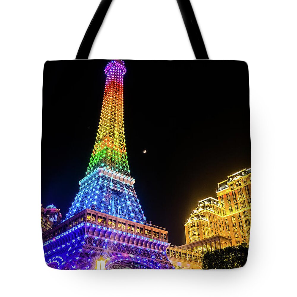 Hotel Tote Bag featuring the photograph Parisian Hotel at Night by Arj Munoz