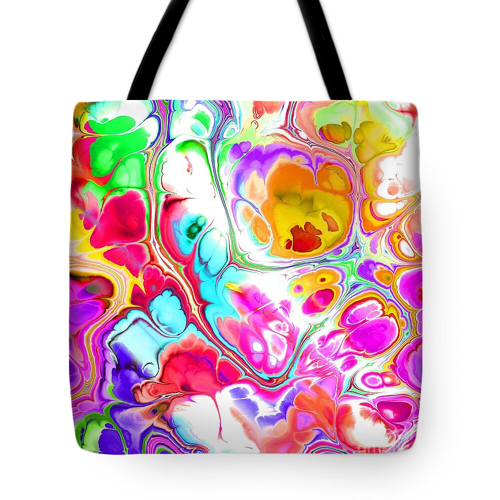 Colorful Tote Bag featuring the digital art Parjimin - Funky Artistic Colorful Abstract Marble Fluid Digital Art by Sambel Pedes