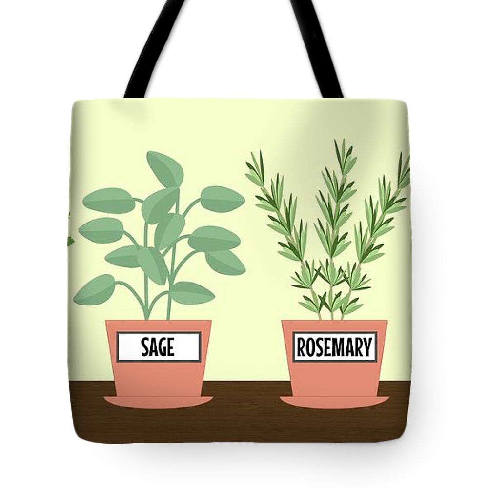 Mid Century Tote Bag featuring the digital art Parsley Sage Rosemary and Time Herbs by Donna Mibus