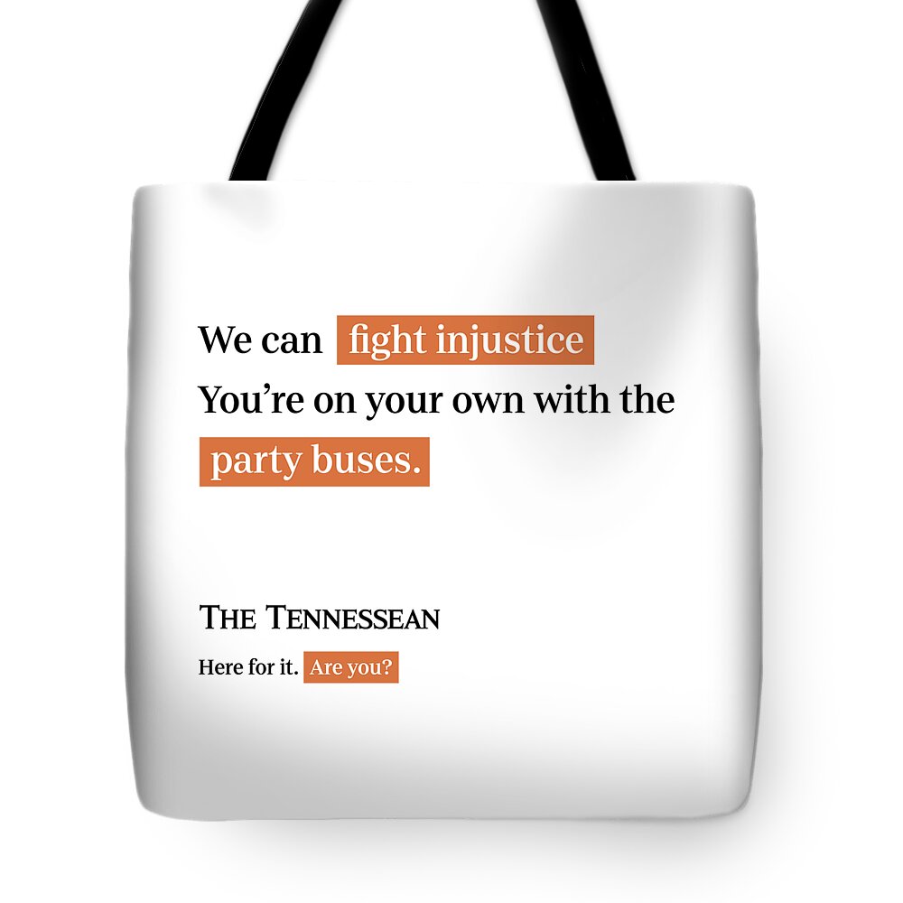 Nashville Tote Bag featuring the digital art Party Buses - Tennessean White by Gannett