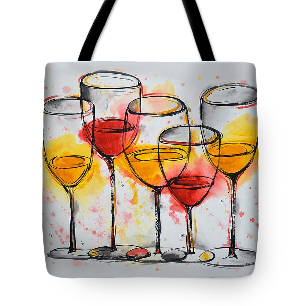 Wine Tote Bag featuring the painting Party of Five by Amy Giacomelli