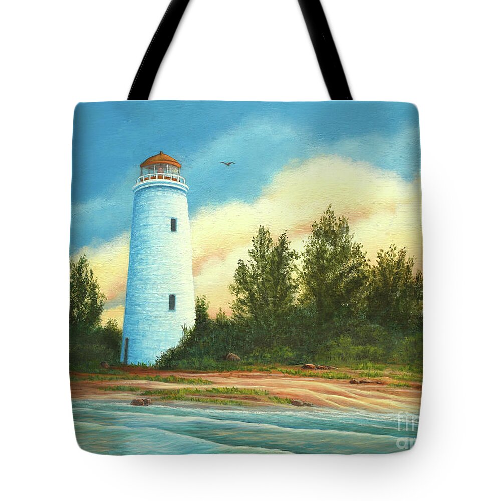 Waterscape Tote Bag featuring the painting Passing Christian Island Light by Sarah Irland