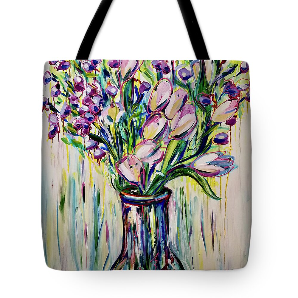 Tulips Tote Bag featuring the painting Pastel Bouquet by Catherine Gruetzke-Blais