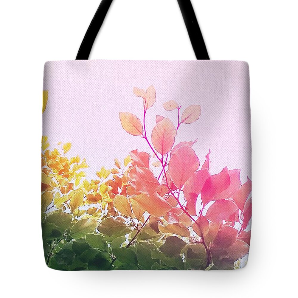 Pastel Tote Bag featuring the digital art Pastel Leaves on canvas by Itsonlythemoon -