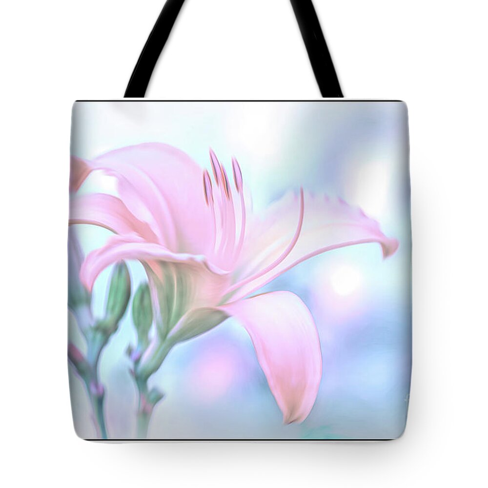 Pink Daylily Tote Bag featuring the photograph Pastel Pink Daylily Reaching for the Sky by Anita Pollak