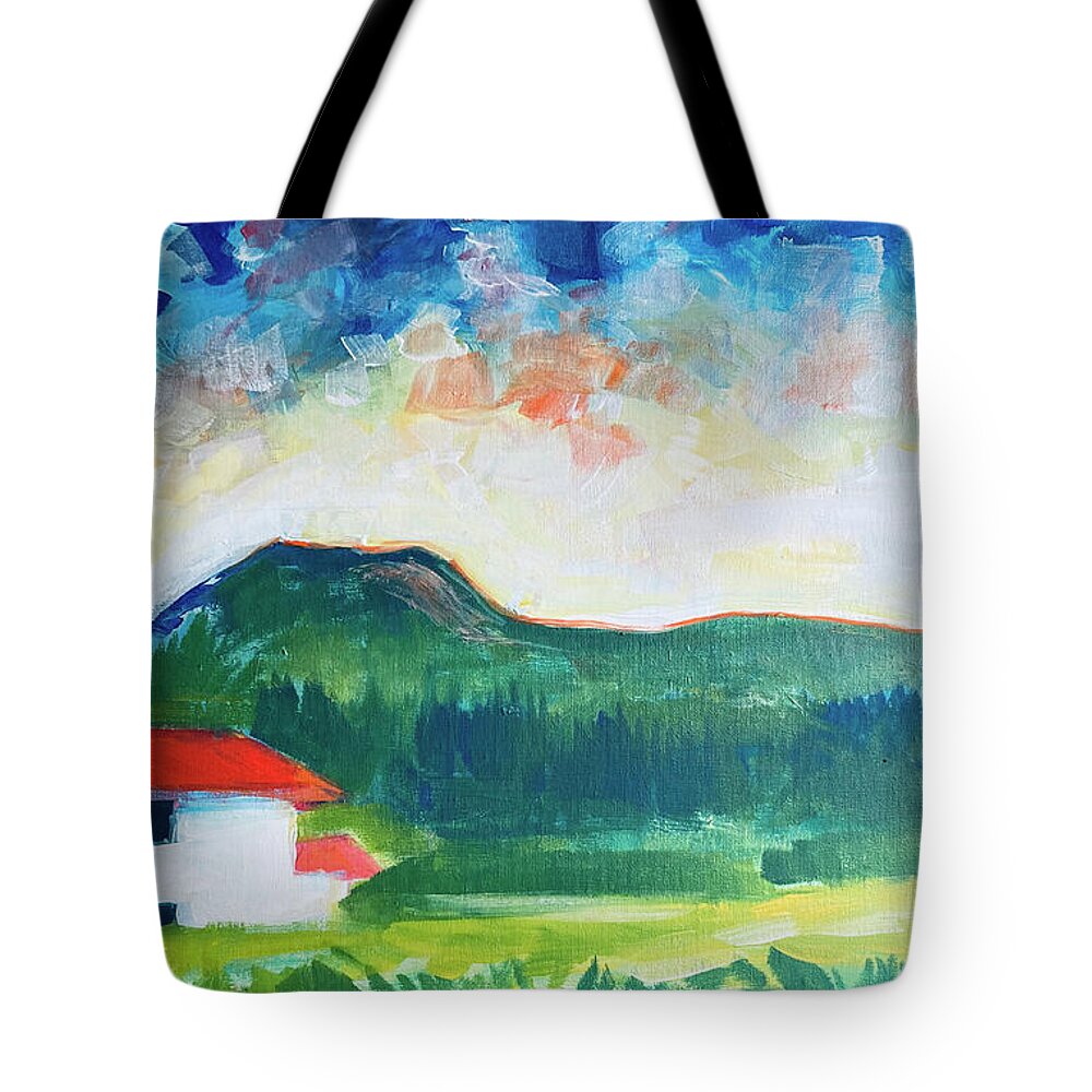 Sky Tote Bag featuring the painting Pasture Land, Ecuador by Suzanne Giuriati Cerny
