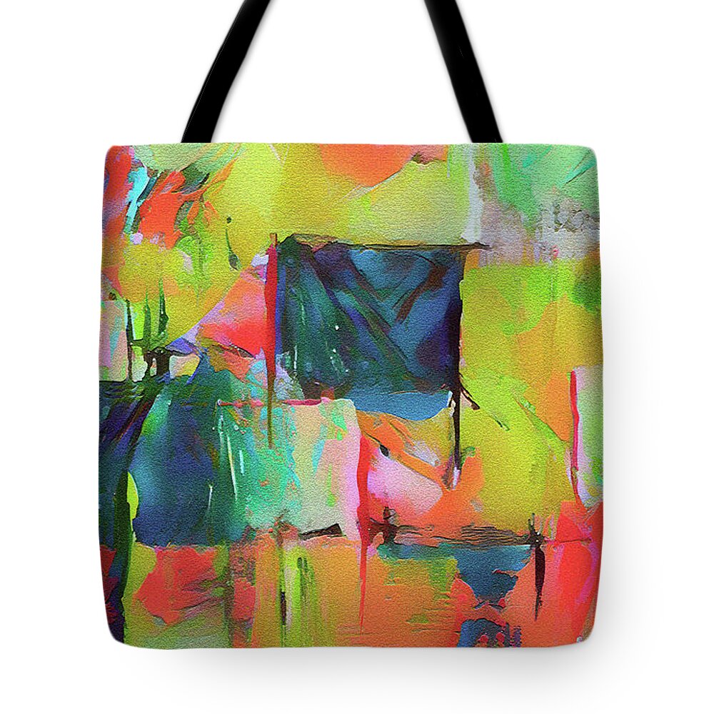 Patchwork Tote Bag featuring the digital art Patchwork of Many Colors by Deborah League