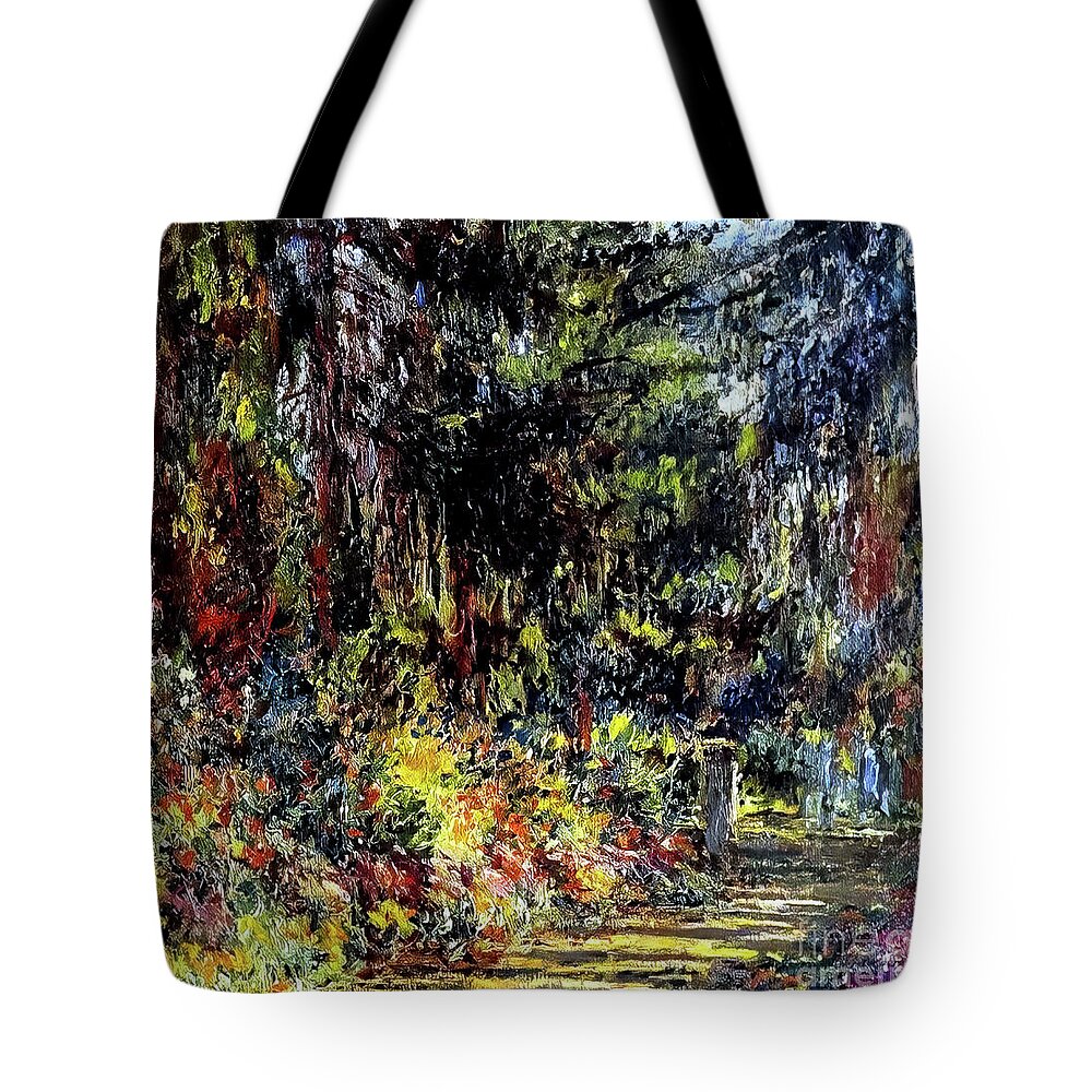 French Tote Bag featuring the painting Path at Giverny by Claude Monet 1903 by Claude Monet